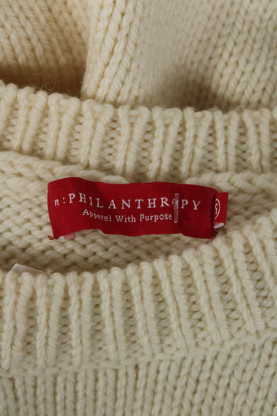 Philanthropy Womens Sweater Ivory Merino Wool Crewneck Long Sleeve Size XS