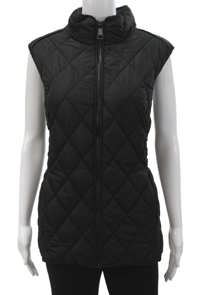 Calvin Klein Womens Quilted Sleeveless Argyle Black Zip Vest Size XL