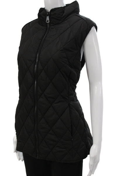 Calvin Klein Womens Quilted Sleeveless Argyle Black Zip Vest Size XL