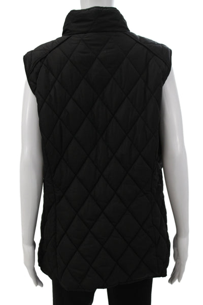 Calvin Klein Womens Quilted Sleeveless Argyle Black Zip Vest Size XL