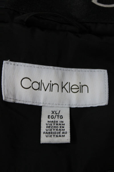 Calvin Klein Womens Quilted Sleeveless Argyle Black Zip Vest Size XL