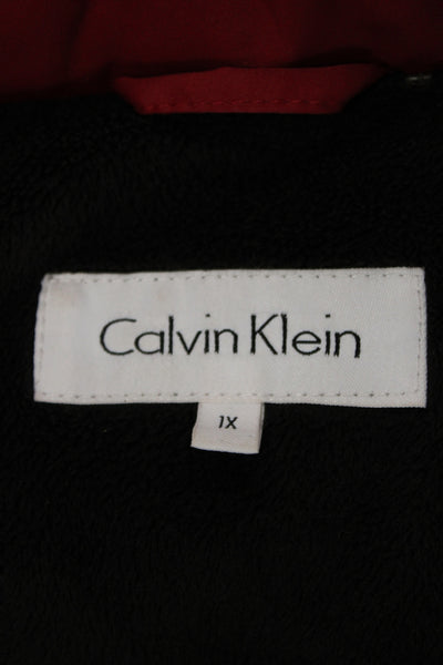 Calvin Klein Womens Red Puffer Jacket Button Long Sleeve Polyester Size 1X