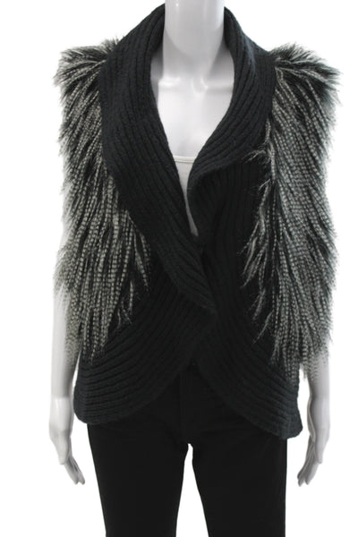 Michael Michael Kors Women Black Animal Print Acrylic Boho Vest Size XL