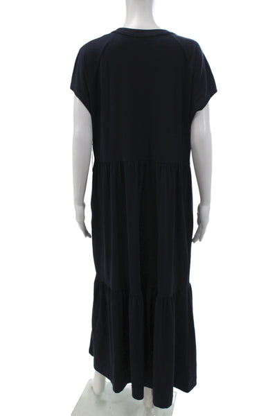 DKNY Women Maxi Dress Blue V Neck Cotton Short Sleeve Boho Size XL
