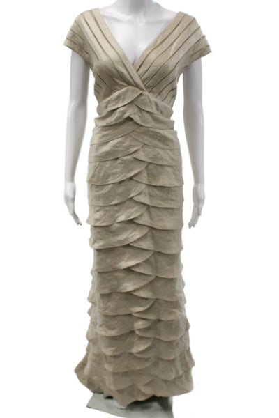 Adrianna Papell Womens Maxi Dress Beige Rayon V-Neck Short Sleeve Size 14