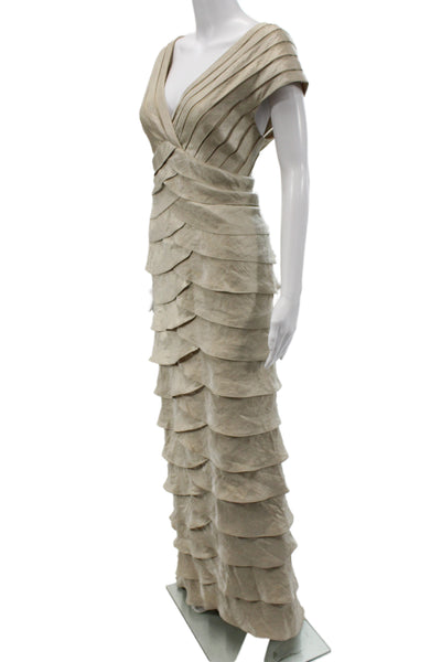Adrianna Papell Womens Maxi Dress Beige Rayon V-Neck Short Sleeve Size 14