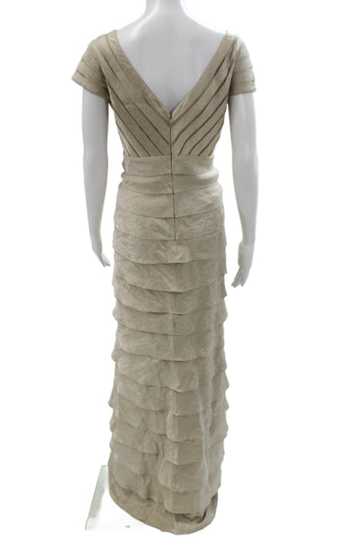 Adrianna Papell Womens Maxi Dress Beige Rayon V-Neck Short Sleeve Size 14