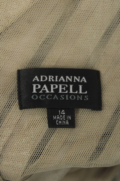 Adrianna Papell Womens Maxi Dress Beige Rayon V-Neck Short Sleeve Size 14