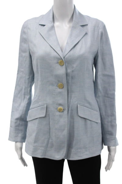 Rani Arabella Women Blue Wool Solid Classic Blazer Long Sleeve Buttoned Size S