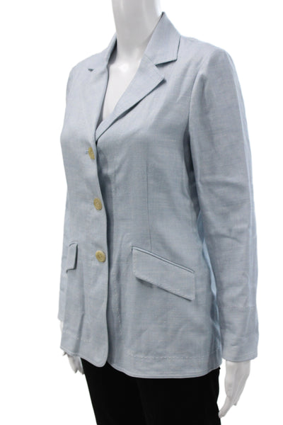 Rani Arabella Women Blue Wool Solid Classic Blazer Long Sleeve Buttoned Size S