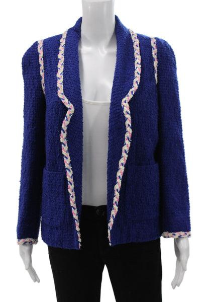 Edward Achour Womens Basic Tweed Jacket Blue Long Sleeve Classic Size 36