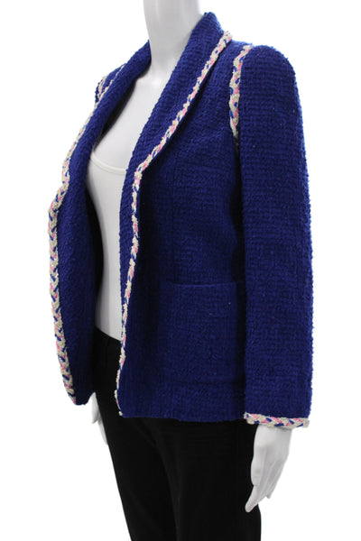 Edward Achour Womens Basic Tweed Jacket Blue Long Sleeve Classic Size 36