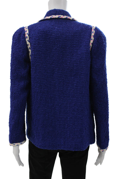 Edward Achour Womens Basic Tweed Jacket Blue Long Sleeve Classic Size 36