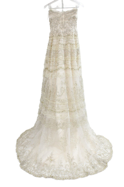 Stephen Yearick Women Strapless Embroidered A-Line Long Dress Ivory Size 2