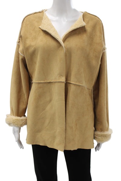 Banana Republic Women Basic Jacket Beige Snap Modacrylic Size L