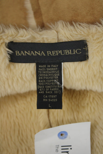 Banana Republic Women Basic Jacket Beige Snap Modacrylic Size L