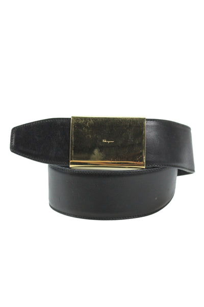 Salvatore Ferragamo Womens Medium Width Belt Black Gold Tone Leather Size Small