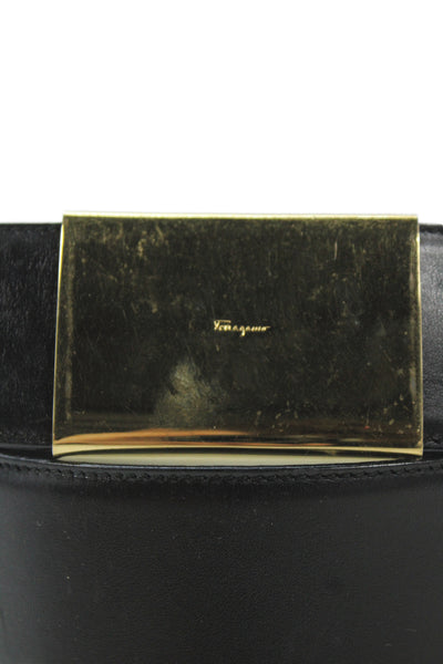 Salvatore Ferragamo Womens Medium Width Belt Black Gold Tone Leather Size Small