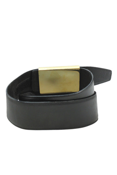 Salvatore Ferragamo Womens Medium Width Belt Black Gold Tone Leather Size Small