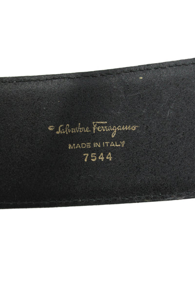 Salvatore Ferragamo Womens Medium Width Belt Black Gold Tone Leather Size Small