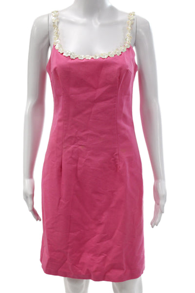 Trina Turk Womens Sheath Dress Pink Cotton Scoop Neck Sleeveless Size 4