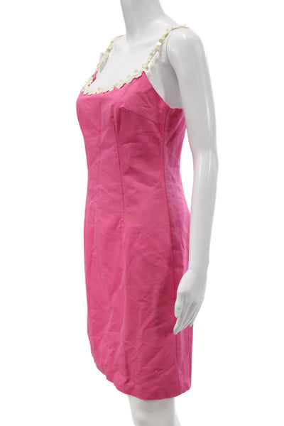 Trina Turk Womens Sheath Dress Pink Cotton Scoop Neck Sleeveless Size 4