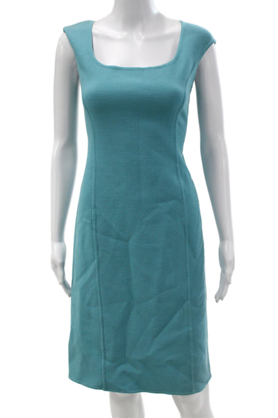 Barneys New York Womens Sheath Dress Blue Wool Sleeveless Zip Knee Size 10