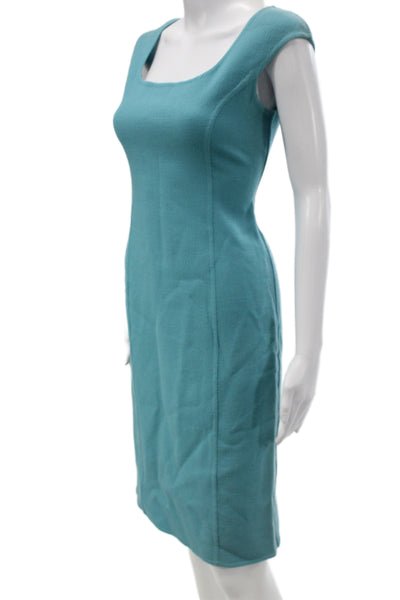 Barneys New York Womens Sheath Dress Blue Wool Sleeveless Zip Knee Size 10