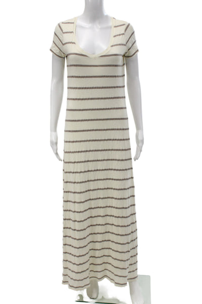 Splendid Women Striped Scoop Neck Midi Dress Short Sleeve Supima Cotton Size S