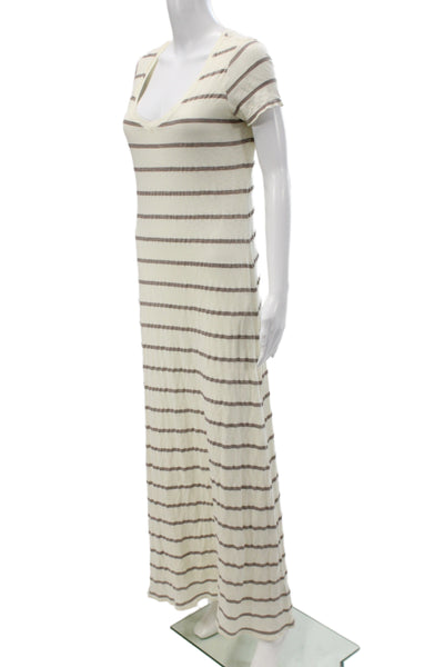 Splendid Women Striped Scoop Neck Midi Dress Short Sleeve Supima Cotton Size S