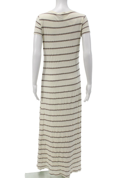 Splendid Women Striped Scoop Neck Midi Dress Short Sleeve Supima Cotton Size S