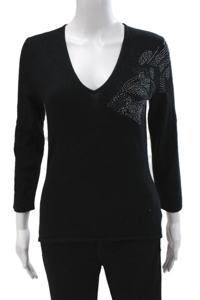 Tse Womens Cashmere V-Neck Pullover Sweater Black 3/4 Sleeve Size S