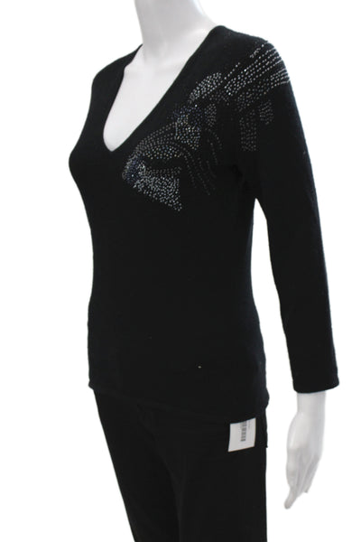 Tse Womens Cashmere V-Neck Pullover Sweater Black 3/4 Sleeve Size S