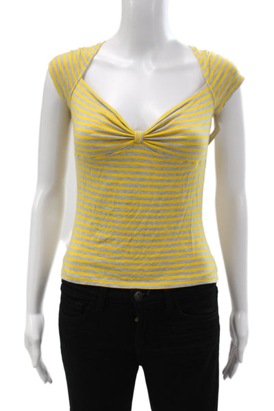 Michael Kors Women Yellow Sweetheart Neckline Short Sleeve Basic T-Shirt Size L