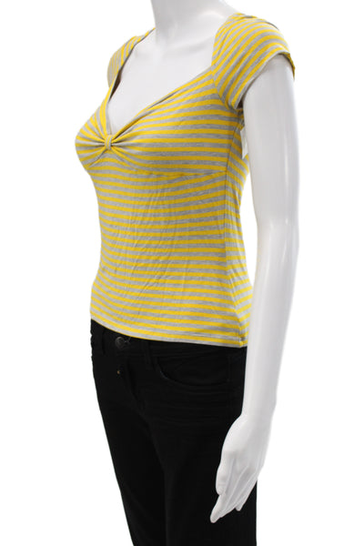 Michael Kors Women Yellow Sweetheart Neckline Short Sleeve Basic T-Shirt Size L