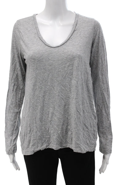 Splendid Womens Gray Supima Cotton Scoop Neck Long Sleeve Basic T-Shirt Size XL