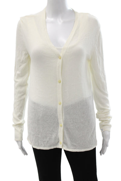 Emporio Armani Women Cardigan V-Neck Ivory Knit Long Sleeve Size 44