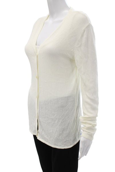 Emporio Armani Women Cardigan V-Neck Ivory Knit Long Sleeve Size 44