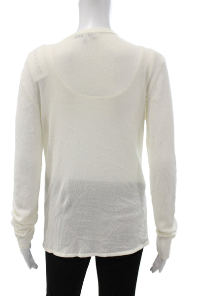 Emporio Armani Women Cardigan V-Neck Ivory Knit Long Sleeve Size 44