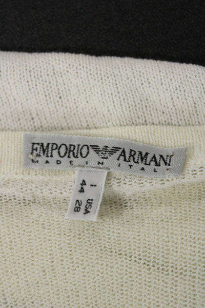 Emporio Armani Women Cardigan V-Neck Ivory Knit Long Sleeve Size 44