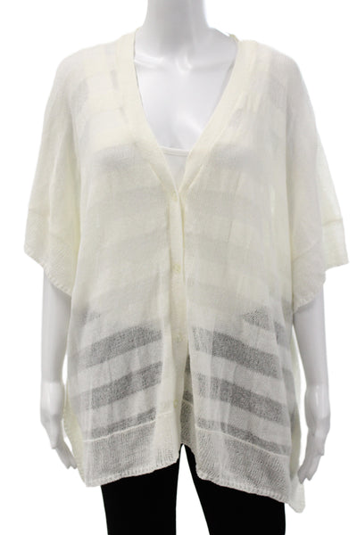 Coldwater Creek Women Ivory Striped V-Neck Cardigan Short Sleeve Size M