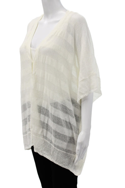 Coldwater Creek Women Ivory Striped V-Neck Cardigan Short Sleeve Size M