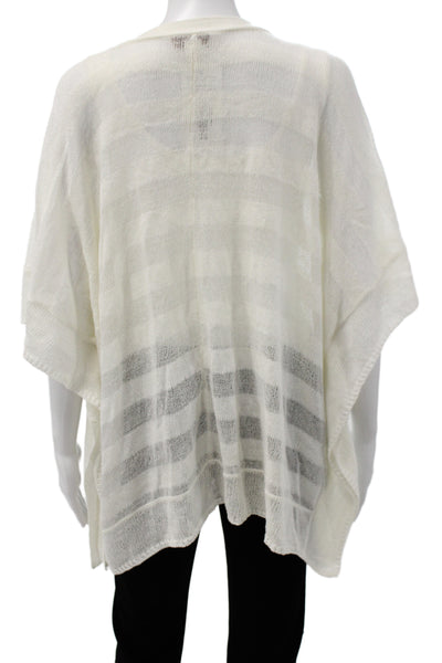 Coldwater Creek Women Ivory Striped V-Neck Cardigan Short Sleeve Size M