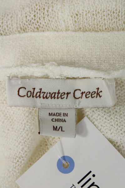 Coldwater Creek Women Ivory Striped V-Neck Cardigan Short Sleeve Size M