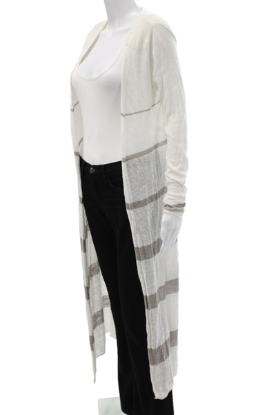 Cabi Women Ivory Linen Striped V-Neck Cardigan Long Sleeve Size XS