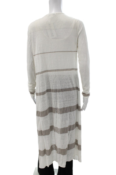 Cabi Women Ivory Linen Striped V-Neck Cardigan Long Sleeve Size XS