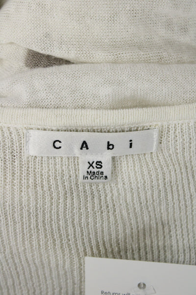 Cabi Women Ivory Linen Striped V-Neck Cardigan Long Sleeve Size XS