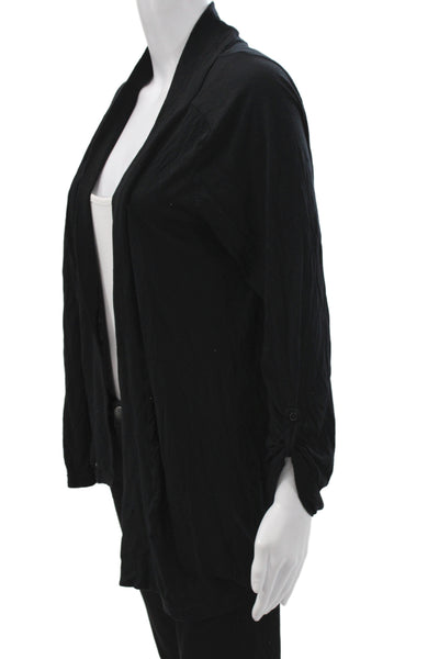 Splendid Womens Black Supima Cotton Collared Solid Long Sleeve Cardigan Size XL