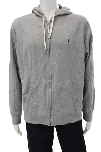 Polo Ralph Lauren Mens Full Zip Gray Cotton Blend Hoodie Size L