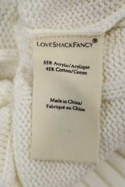 Love Shack Fancy Women Ivory Striped V Neck Pullover Sweater Size XS